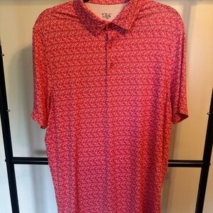 1764 Signature Mens Medium Red All Over ‘Gear Up’ Bike Performance Stretch Polo
